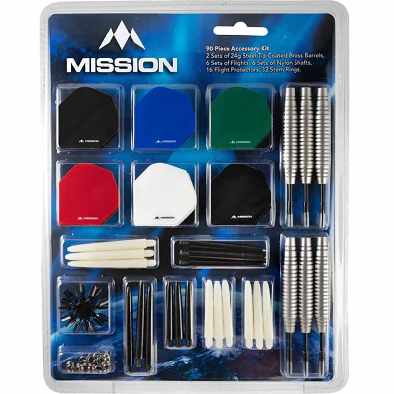 Pack of Darts Accessory Kit 90 Mission Darts Pointed Steel Bx132